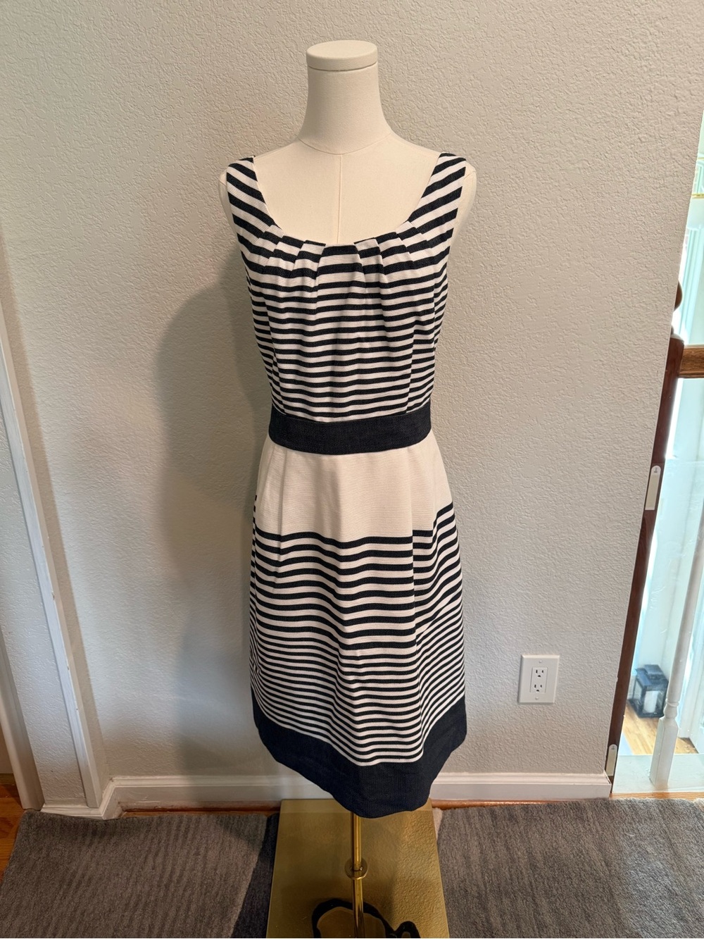 Banana Republic Black and White Striped Sleeveless Midi Dress